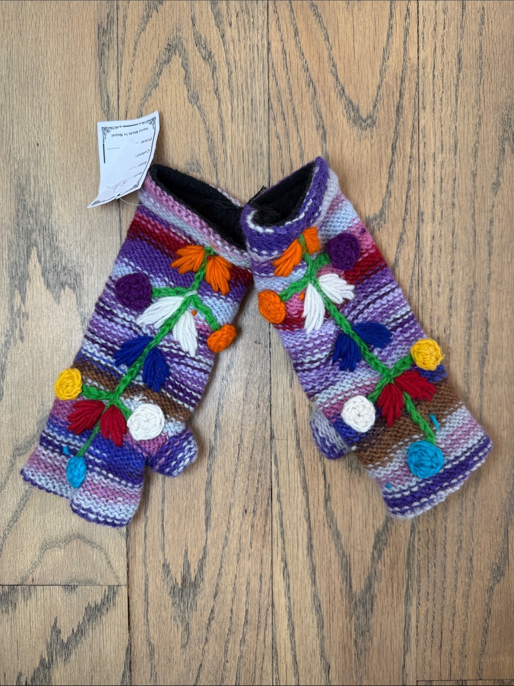 NWT Artisan Womens Colorful Warm Winter Wool Hand Knit Crochet Fingerless Gloves